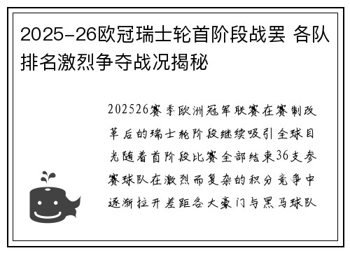2025-26欧冠瑞士轮首阶段战罢 各队排名激烈争夺战况揭秘